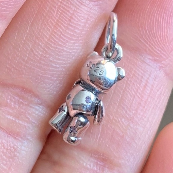 NWOT Moveable Teddy Bear Dangle Charm, Man-Made Crystals & Pink CZ Silver 925 - Picture 9 of 9
